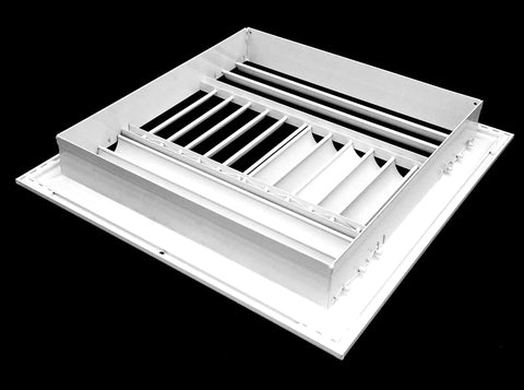 Aluminum 4-Way Adjustable Air Diffuser With Curved Blades For HVAC Duct Vent Cover 10 Inch By 10 Inch shown in side view