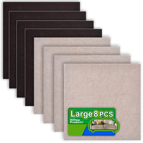8 Pack Self Adhesive Square Furniture Felt Pads for Hardwood, Tile and Laminate Floors in brown and beige, 8 pieces shown