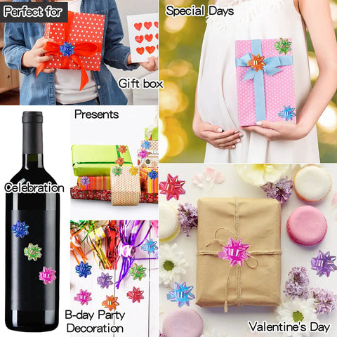 100 Pcs Bright Bows And Ribbon Assortment Set For Gift Wrapping With 80 Self Adhesive Bows And 20 Curling Ribbon Rolls In 10 Colors