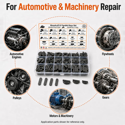 Badass 222 Pcs Metric Woodruff Half Moon Key Assortment Kit With Parallel Shaft Keys Carbon Steel Build For Garage Crew And Mechanic Shop Fixups Sweet Gear To Handle Heavy Machinery Repair Jobs Without Sweat. Plastic case with metric keys for engines, flywheels, gears and pulleys