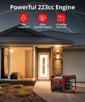 Gas Powered Portable Inverter Generator 4500 Watt With CO Sensor Parallel Ready For Camping Tailgating Home Backup & Emergency Power EPA Compliant Reliable in use outside a house
