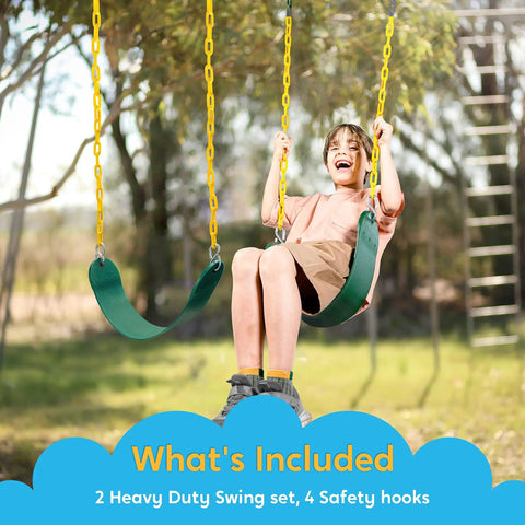 Child on 2 Pack Green Swing Seats Heavy Duty With 66 Inch Chains And Snap Hooks For Kids Outdoor Swing Set Replacement