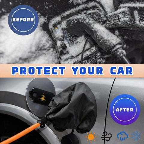 Before and after of Slick EV Charger Plug Port Cover With Heavy Duty Waterproof Seal All Weather Protection Against Rain Sun And Snow Shields Your Tesla And Sweet Electric Rides From Dust Debris Silver.