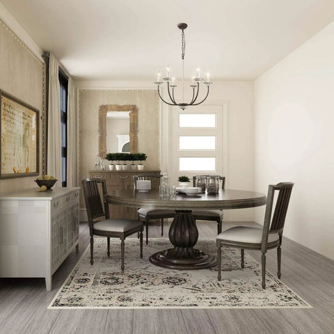 Dining room with Farmhouse Chandelier Pendant Light In Antique White With Rustic Metal Finish, 26 Inch French Country Style