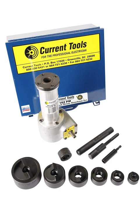 Punch Driver Knockout Set for Drill Driven Holemaking with durable punches, dies, and storage case for up to 2 inch conduit in 10 gauge steel.