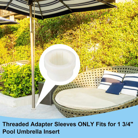 Two Pack Pool Umbrella Stabilizer Sleeves, Threaded Adapter For Outdoor Patio Poles, 1 3/4 Inch Insert, White, patio setup