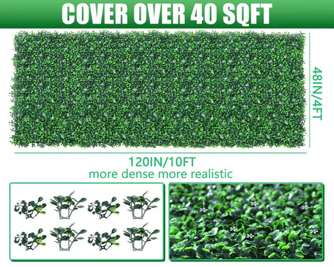 Dense Boxwood Roll Panels With Flowers DIY Friendly No Assembly Needed 48x120 Inches UV Resistant Faux Ivy Privacy Fence Screen