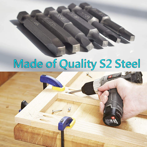 Square Head Screwdriver Bits Set, 6 Sizes SQ1 SQ2 SQ2.7 SQ3 SQ4 SQ5, 1/4 Inch Hex Shank, Magnetic Tips, Pro Grade Heavy Duty S2 Steel