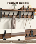 29 Inch Wall Mounted Coat Rack with Swanky Shelf and Heavy Duty Hooks for Entryway Organization Brown storage holder with hooks and shelf.