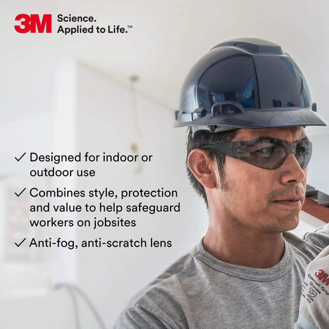 Man wearing Ultra Lightweight Anti Fog Safety Glasses With Wraparound Coverage For Unisex Use ANSI Z87 Rated Eye Protection