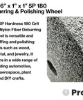 Pro-Graad 6 Inch x 1 Inch 5P 180 Nylon Fiber Deburring Wheel with Silicon Carbide for polishing various materials.