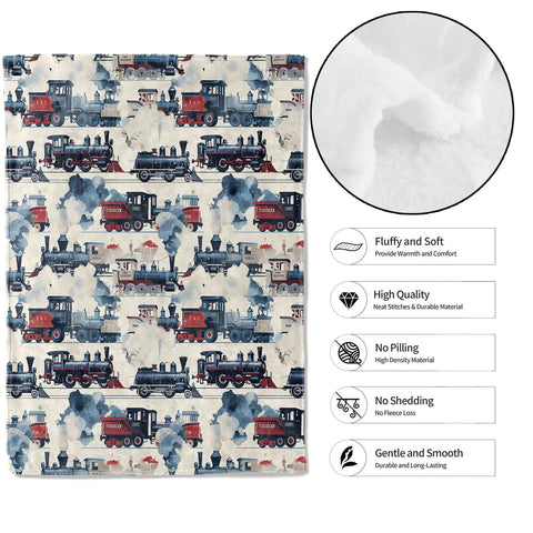 Vintage Steam Train Throw Blanket 40x50in Ultra Soft Flannel Cozy Lightweight Locomotive Print Retro Style Great Gift For Kids Boys For Couch Travel Home Living Room Decor