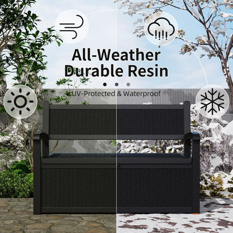 80 Gallon Outdoor Storage Bench Deck Box Waterproof Lockable For Patio Garden And Porch All Weather Storage Furniture Black