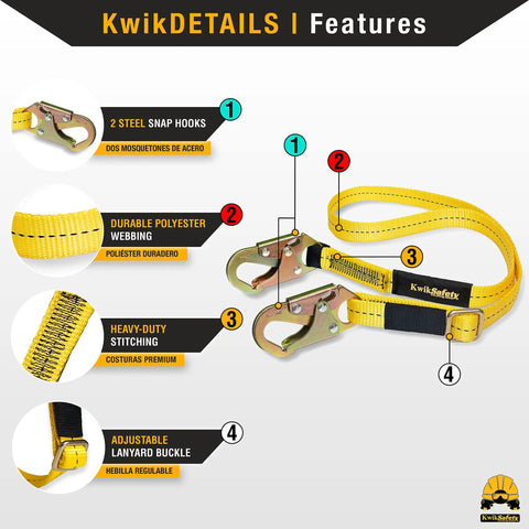 Diagram detailing Copperhead Work Positioning Lanyard 2 Pack Single Leg No Shock Absorber; features shown with polyester webbing.