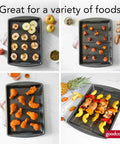 Nonstick 15 x 10.5 inch baking pan with raised wire rack, cooking a variety of foods, multipurpose cookware, easy cleanup, dishwasher safe