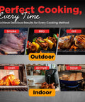Image showing perfect cooking results for various methods including smoke, BBQ, grill, oven, air fryer, and stove.