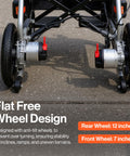 GoRide electric wheelchair with dual brushless motors; rear 12-inch drive wheels, front 7-inch casters
