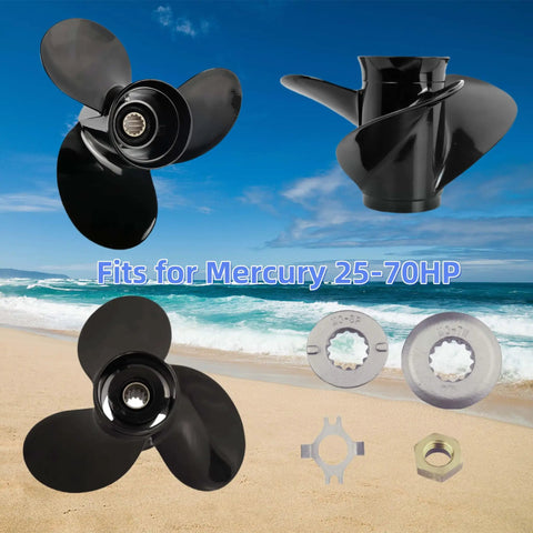 Outboard Boat Propeller Replacement 10 And A Half Inch By 13 Pitch 3 Blade RH 13 Spline For Mercury Marine 25 To 70HP Black Max Aluminum Prop With Hub Kit Built For Top Notch Performance And Long Lasting Durability