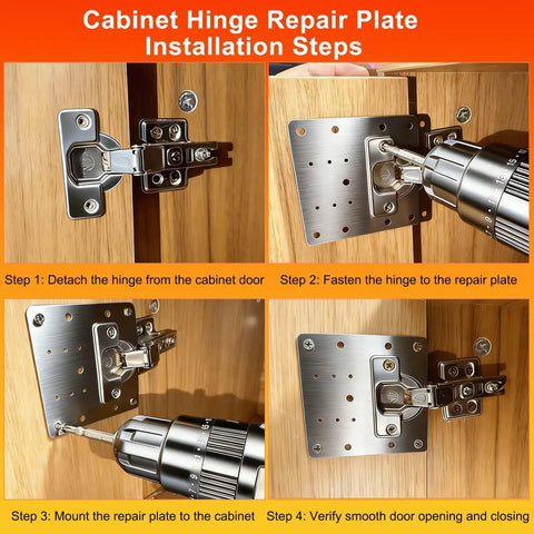20 Piece Cabinet Hinge Repair Plate Kit Stainless Steel Door Hinge Mounting Plate installation steps on wooden cabinet