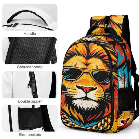 Hip Hop Leo Printed Unisex Backpack With Large Capacity For Daily Use Durable Polyester Daypack With Sturdy Zippers