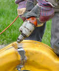 Person using drill with 12 Piece 2 Inch Abrasive Bristle Disc Go-To Set For Drill With 50 80 120 Grits, 1/4 Inch Shank Attachment.