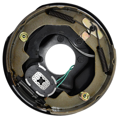 JADODE electric trailer brake assembly, front view, left side, 10 in x 2.25 in, for 3500 lb axle, black backing plate