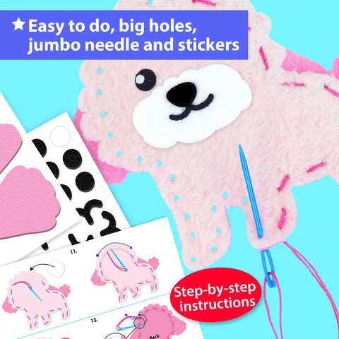 Easy Peasy Beginner Sewing Kit For Kids With 8 DIY Plush Toy Projects Puppies Kittens Dogs And Cats Includes Felt