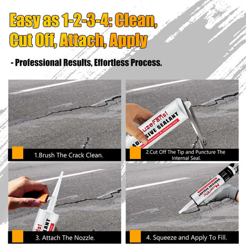 Step-by-step guide showing how to use Heavy Duty Gray Concrete Crack Filler Self Leveling Waterproof Sealant for repairs.