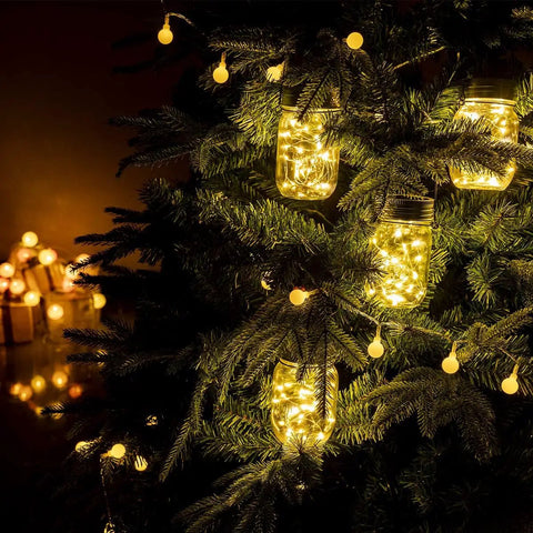 6 Pack Mason Jar Solar Lanterns With Jars And Hangers, Outdoor Waterproof Fairy Lights on tree, warm white glow, cozy night ambience