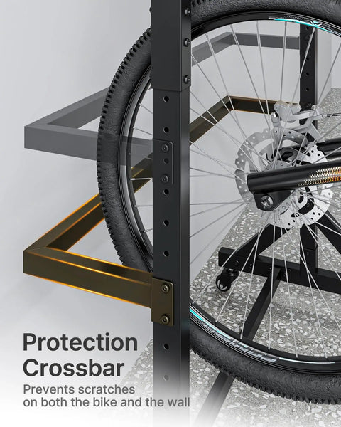 Freestanding Bike Storage Rack for Five Bikes With Built Tough Heavy Duty 350 Lbs Vertical Stand close-up on protection crossbar