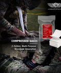 Everlit Advanced Emergency Trauma Kit IFAK in OD green nylon pouch with CAT Gen-7 tourniquet and compressed gauze.