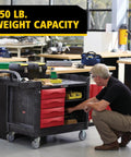Industrial Tool Storage Cart With Four Drawers And Bright Red Locking Cabinet, Black Finish, 750 Lb Capacity