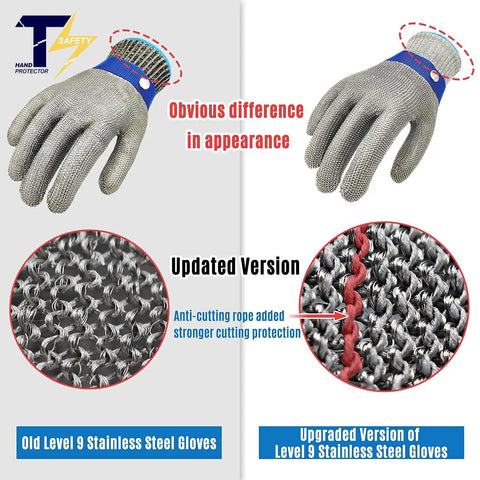 Comparison of old and upgraded Level 9 ANSI A9 Beefy Cut Resistant Gloves With Stainless Steel Mesh And Metal Wire Construction
