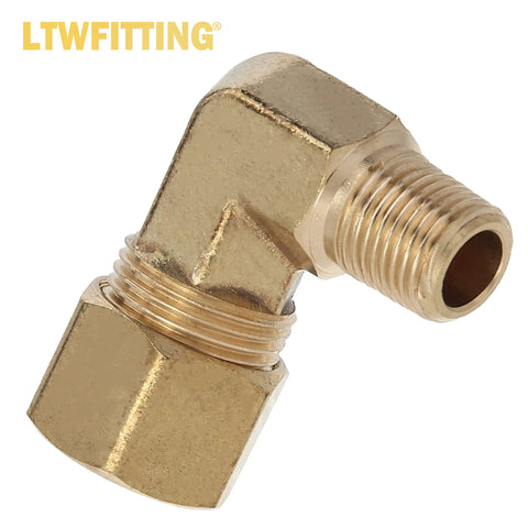 Brass Compression Elbow Fittings Kit Pro Grade For Tubes 1/4 To 3/8 Inch, Male NPT 1/8 And 1/4, single fitting view