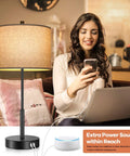 Set Of 2 Tall Touch Control Lamps With USB Ports, 3 Way Dimmable Bedside Nightstand Lights, 22.5 Inch Tall With Beige Fabric Shades