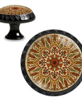 Yellow Mandala Flower Cabinet Knobs Four Pack Boho Floral Glass Drawer Pulls Round Closet Hardware For Dresser Kitchen Cupboards And Wardrobe Doors Top Shelf Home Refresh Fixer Upper Kit, round black and floral design cabinet knob