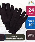 Unisex Brown Jersey Work Gloves 10 Inch Pack Of 24 Pairs Breathable Polyester Cotton Knit Wrist Reusable Light Duty