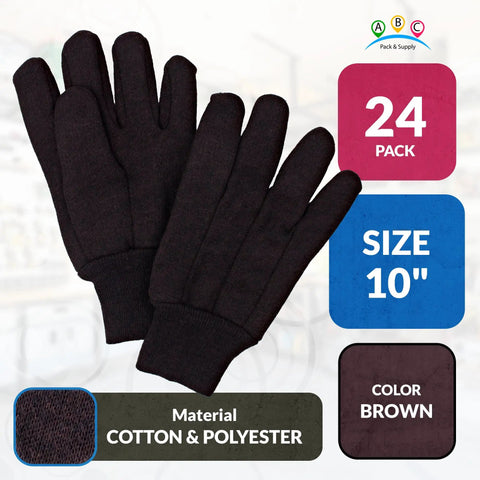 Unisex Brown Jersey Work Gloves 10 Inch Pack Of 24 Pairs Breathable Polyester Cotton Knit Wrist Reusable Light Duty