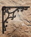 Sturdy Cast Iron Shelf Bracket Set 10 By 10 Inches, Ornate Fleur De Lis Design, matte brown finish, decorative wall support