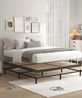 Heavy Duty 2 Inch Queen Box Spring With Rounded Corners And Ironclad Steel Base featuring premium wood slats in a modern bedroom setup.