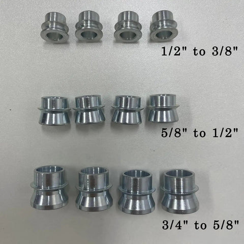 Heavy Duty High Misalignment Spacer Kit Converts One Half Inch Heim Joint Rod End Bore To Three Eighths Inch For Universal Mechanical Linkages Four Pack Durable Construction And Reliable Strength, chrome spacers set
