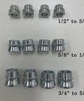 Heavy Duty High Misalignment Spacer Three Quarter To Five Eighth Inch Bore For Heim Joints Rod End Four Pack Converts Three Quarter Bore To Five Eighth Inch Bolt Fits Automotive And Industrial Linkages; 3/4 to 5/8 shown