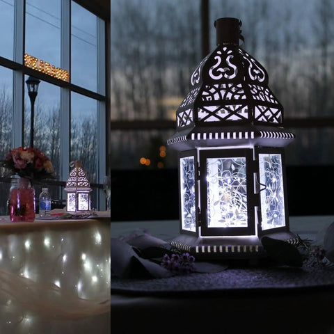 Battery Operated Fairy Lights Six Pack No Remote Waterproof Firefly String Lights On Silvery Copper Wire With Twenty LEDs Each Seven Feet Long For Wedding Patio Bedroom Christmas Decor Cool White lantern display.