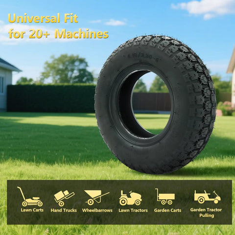 4.10/3.50-6 Outer Tire Replacement Fits 13x4.00-6 Go Kart ATV in a grassy backyard setting