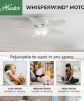42 Inch Indoor Ceiling Fan With LED Light Fresh White Finish Low Profile Hugger Mount 5 Blade Bedroom Living Room