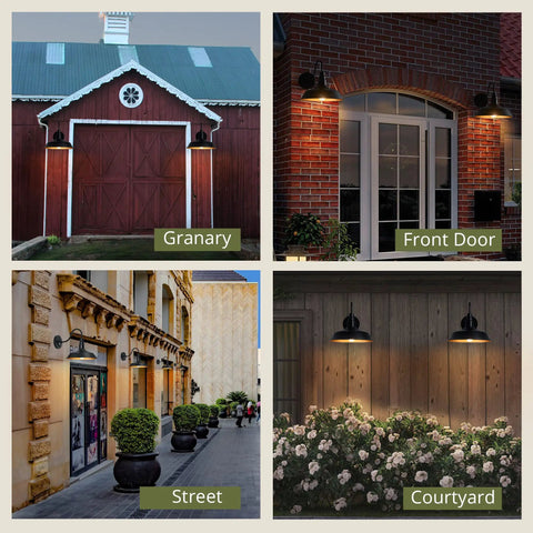 14 Inch Gooseneck Barn Lights Outdoor Black Wall Sconce 2 Pack for Porch, Farmhouse, Garage Exterior Lighting on various buildings