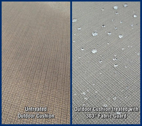 Boat Cover And Canvas Protector Spray 16 Oz Six Pack Restores Water And Stain Repellency Keeps Fabric Dry Resists Water Based And Oil Based Stains Will Not Alter Color Or Breathability untreated and treated outdoor cushion fabric