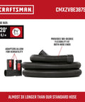 2-1/2 Inch By 20 Foot POS-I-LOCK Wet Dry Vac Hose Attachment Kit With Dual-Flex Technology displayed with adapters