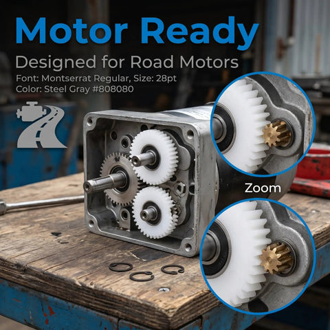 Durable Nylon Gear Clutch 36 Tooth Motor Gear For Road Motors Replacement Part installed in motor housing on workbench