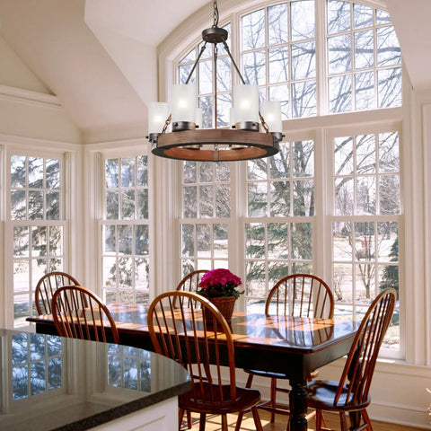 Dining room chandelier with 4 Pack White Frosted Glass Shade Replacements for Chandelier Pendant and Wall Sconce Lighting.